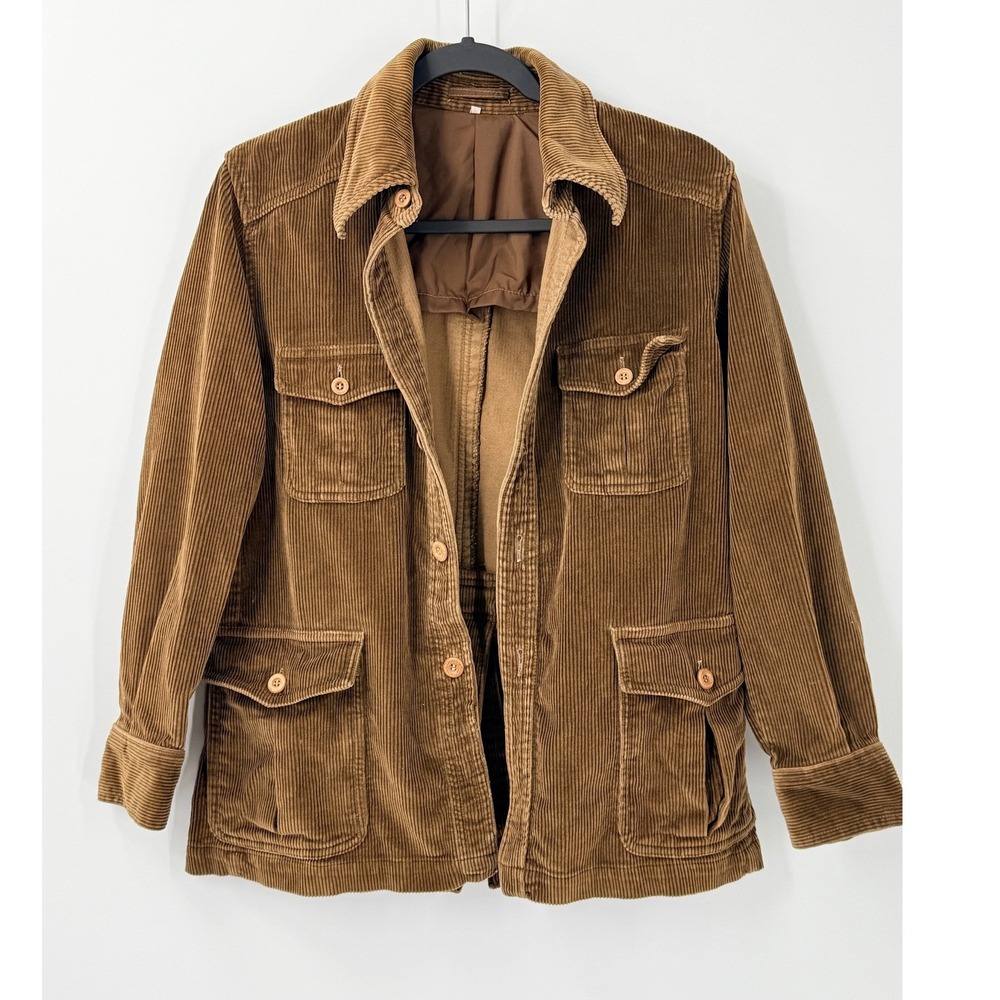 Vtg Y2K 90s Brown Corduroy Chore Utility Jacket womens Sz M Field Coat
